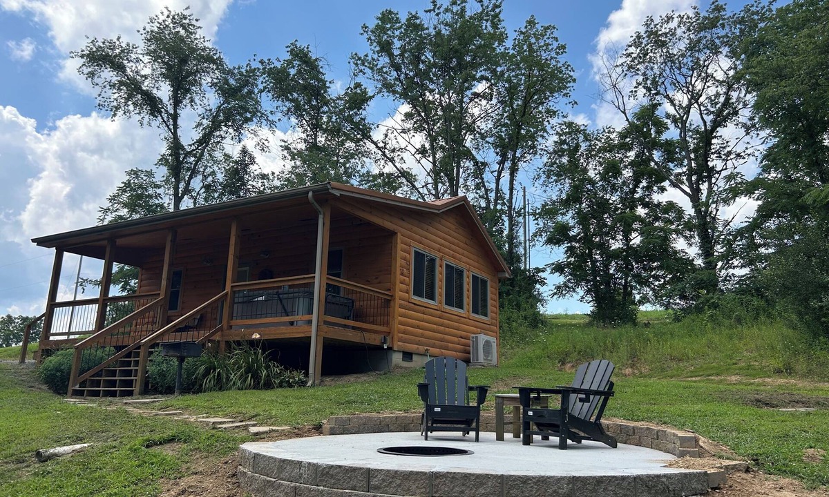 New Marshfield Cabin | A cozy new cabin in rural setting with a hot tub on porch. Beautiful rural view.
