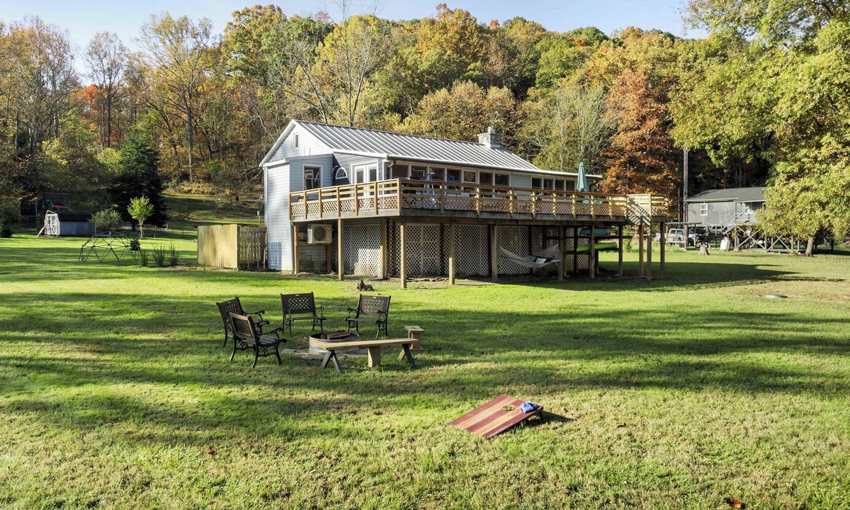 Hedgesville Cabin | Riverfront w Deck, Grill, Fire pit & Climbing Wall
