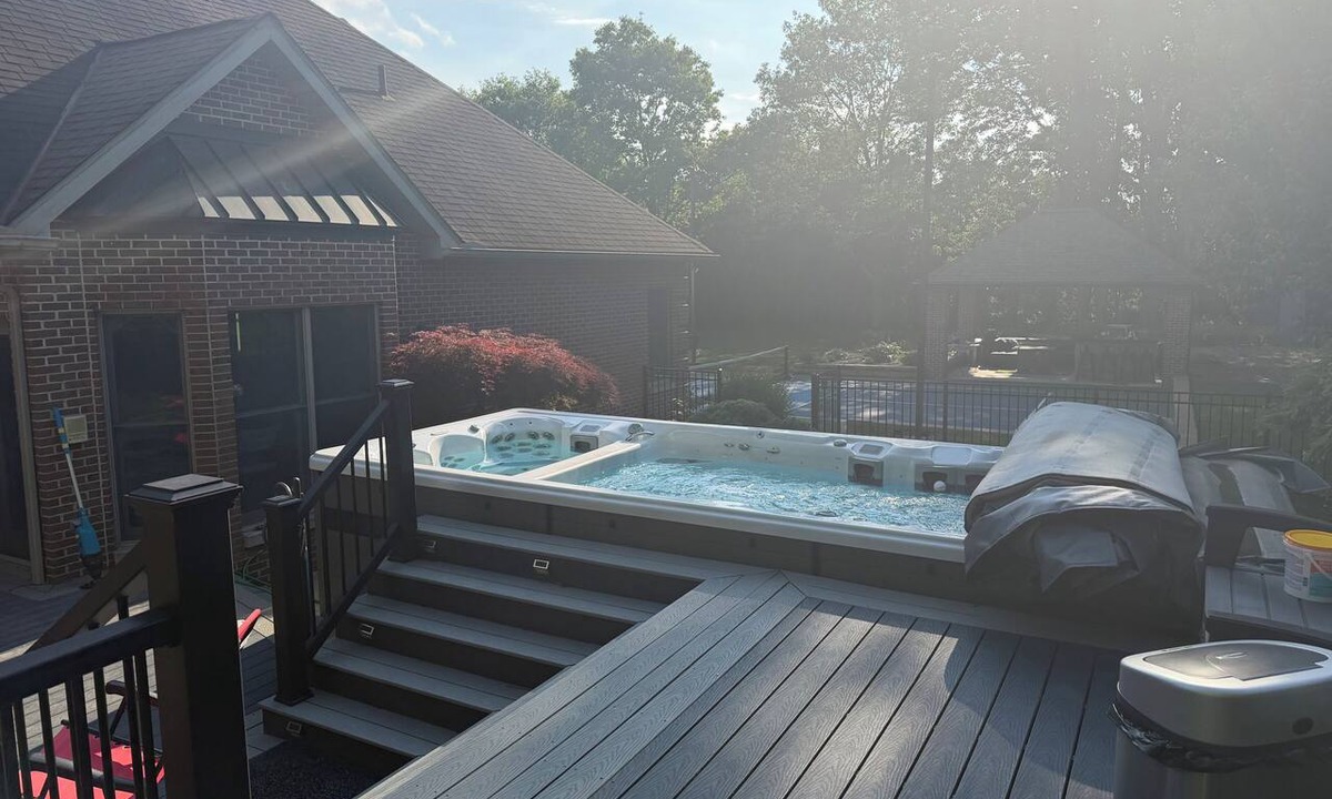 Galion House | Unique RV getaway with a private pickleball court, swim spa and shaded pavilion.