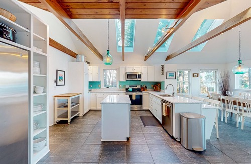West Bath House | Amazing waterfront home with private deck, views, private dock, & fireplace