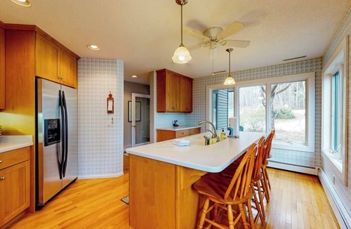 Bridgton Condo | Lakefront condo with on-site pool, dock, swimming, firepit, & tennis