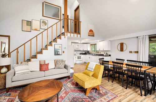 The Woods Ski Chalet | Modern chalet w/hot tub, fire pit & porch