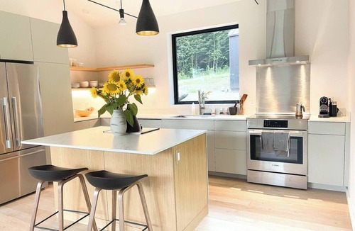 Waterbury Center House | Modern Design Retreat: Sauna + Views Near Stowe