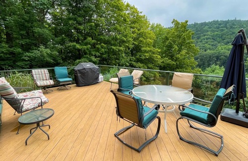 West Halifax House | Mountain view home with expansive deck, pellet stove, hot tub and outdoor shower