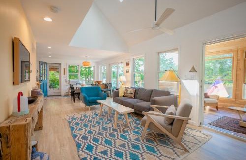 Barnstead House | Stylish lake home with private beach, dock and firepit for swimming, kayaking, hiking