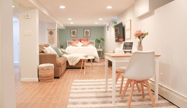 7 Min to Train- New Modern Lower-Level Studio-20 Min to Manhattan