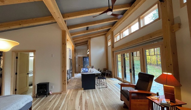 Attractive new timber frame house on 7 acres in Ripton's Green Mountains.