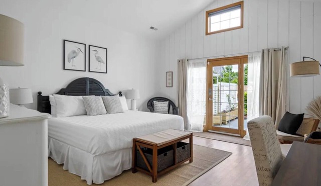 Blue Heron Room — Spacious Coastal Luxury with a Private Garden Patio
