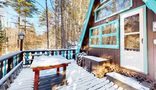 Charming gingerbread A-frame situated on 3 acres, woodstove, A/C, deck