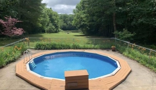 log cabin private stocked pond pool