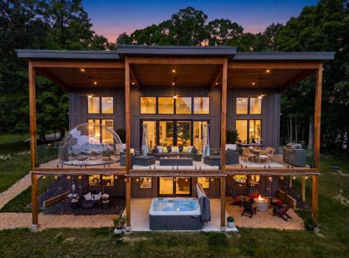 Modern w Sleek Design Hot Tub Dome & Game Room