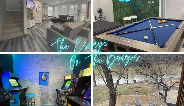 Riverfront, Fire Pit, Arcade room, Pool Table, Air Hockey, Table Tennis, kayaks!