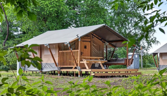 Riverfront Safari Tent with Scenic Views and Deck in Blacksburg, Virginia