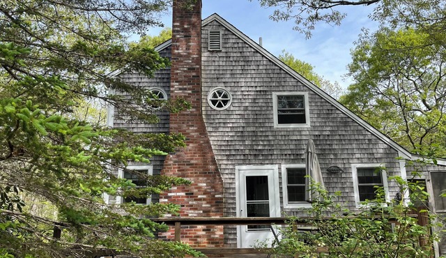 serene wooded 3-bedroom house West Tisbury deck, screen porch and outdoor shower