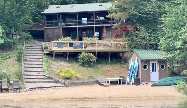 Spectacular 3 BD/3BT Waterfront Log Cabin w/Hot Tub & 100' Private Sandy Beach