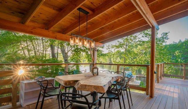 Stylish lake home with private beach, dock and firepit for swimming, kayaking, hiking