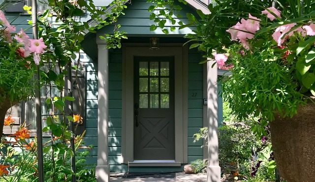 Tannery Brook Cottage: Terraced Garden with Patio, Cascade and Fire Pit.