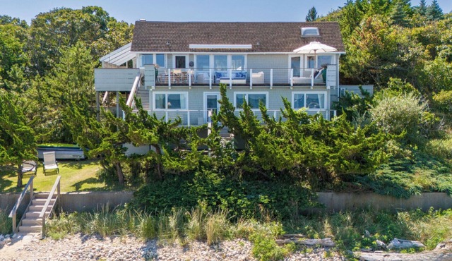 Waterfront beach house with breathtaking views, multiple outdoor areas, gas.