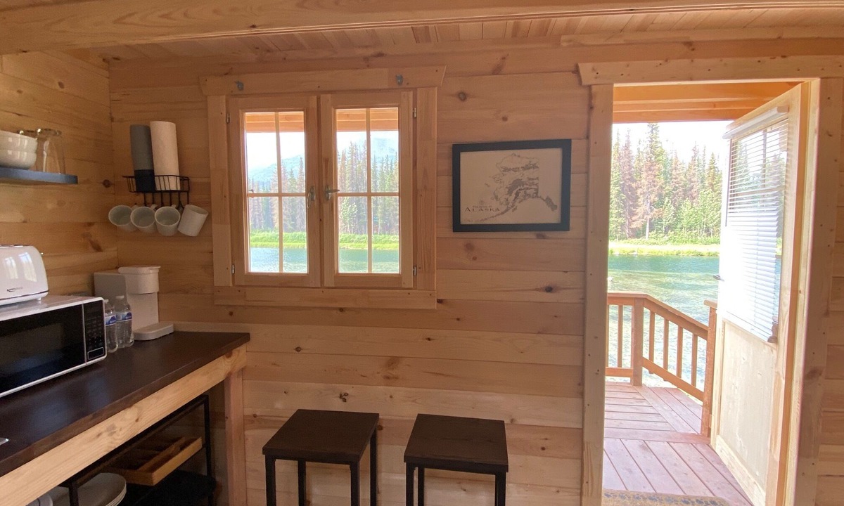 Cantwell Cabin | Newly built "tiny home" cabin on private lake with mountain views. Pet Friendly!